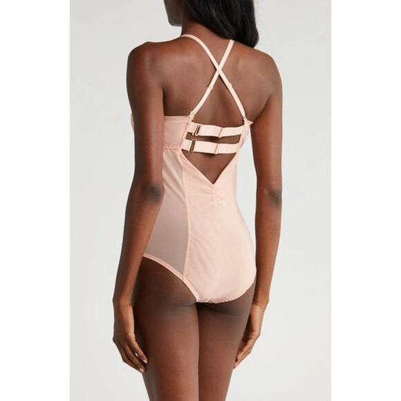 NEW Free People HAH Copper Rose Under The Wire Mesh Romantic Lingerie Bodysuit M - Picture 2 of 8